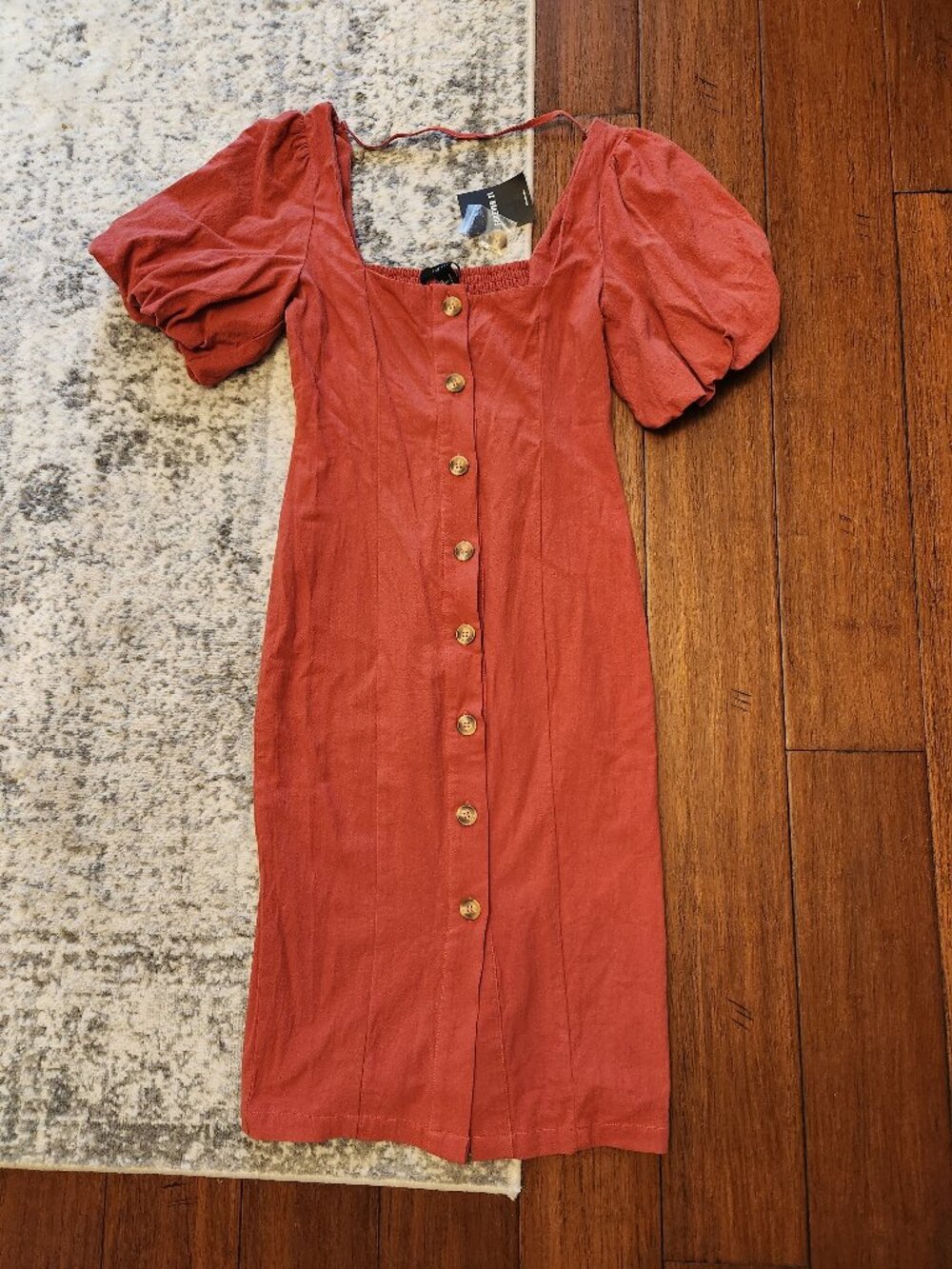 NWT Forever 21 Size S Puff Sleeve Button Down Pencil Dress